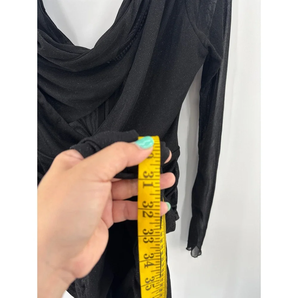 B41 House of CB Santa Mini Dress Small Black Glitter Ruched Bodycon Cutout - Picture 12 of 12